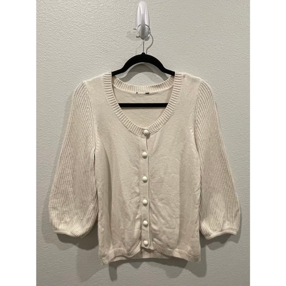 TALBOTS Ivory Button Down Cardigan 3/4 Sleeve Big Buttons - Picture 1 of 3